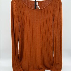 Anthropologie Ribbed Knit Rust Long Sleeve Top XL